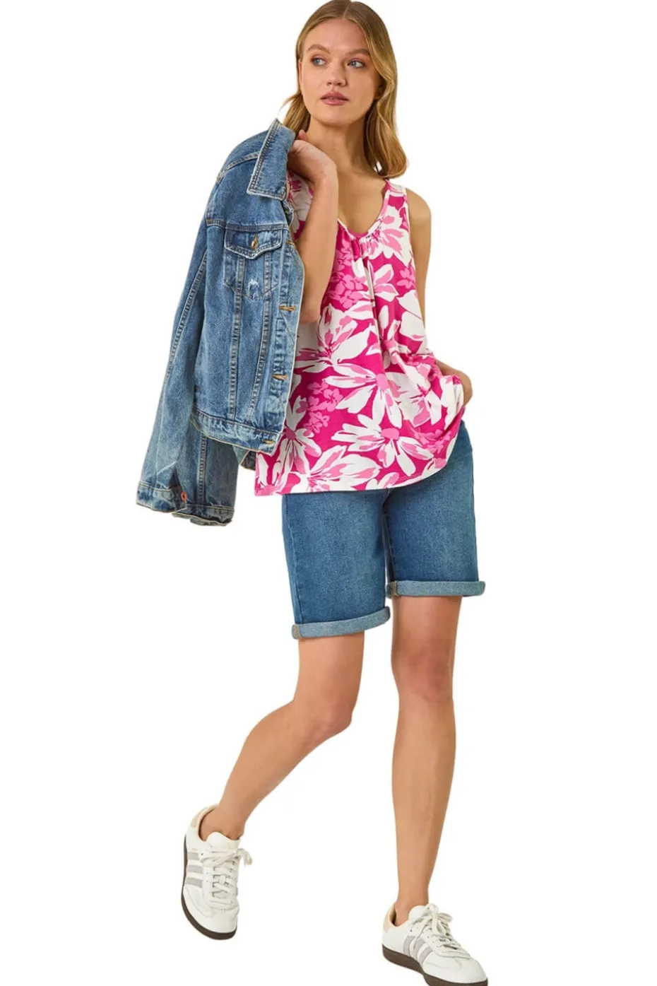 Roman Pink Floral Print Stretch Vest Top