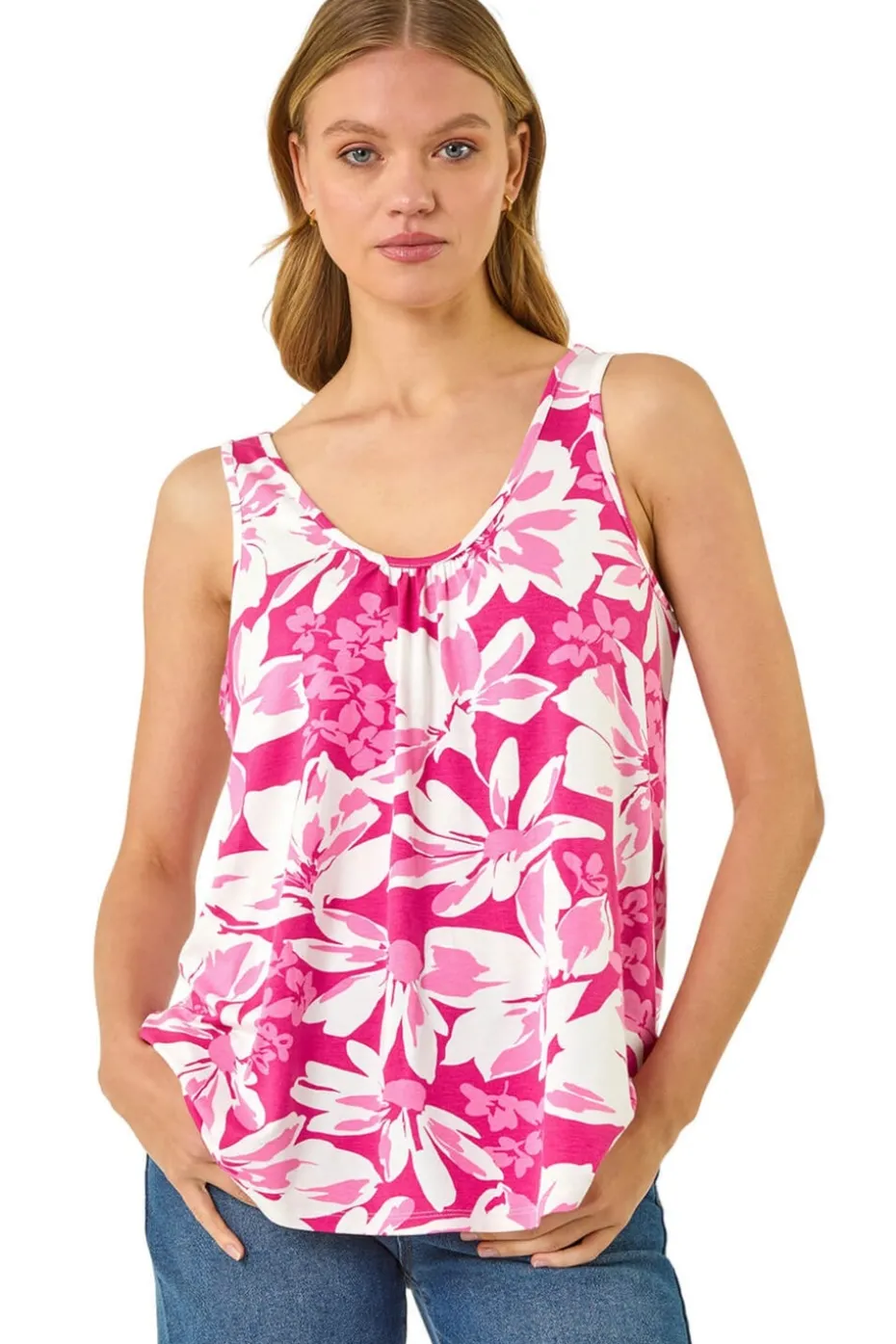 Roman Pink Floral Print Stretch Vest Top