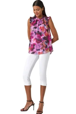 Roman Pink Floral Print Sleeveless Top