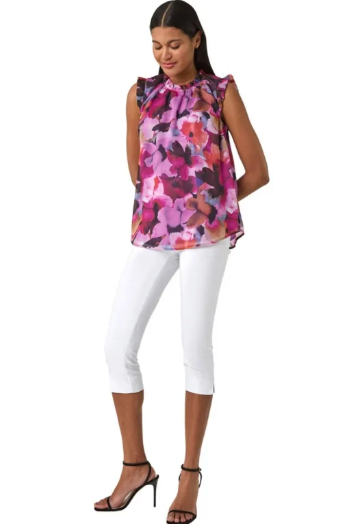 Roman Pink Floral Print Sleeveless Top