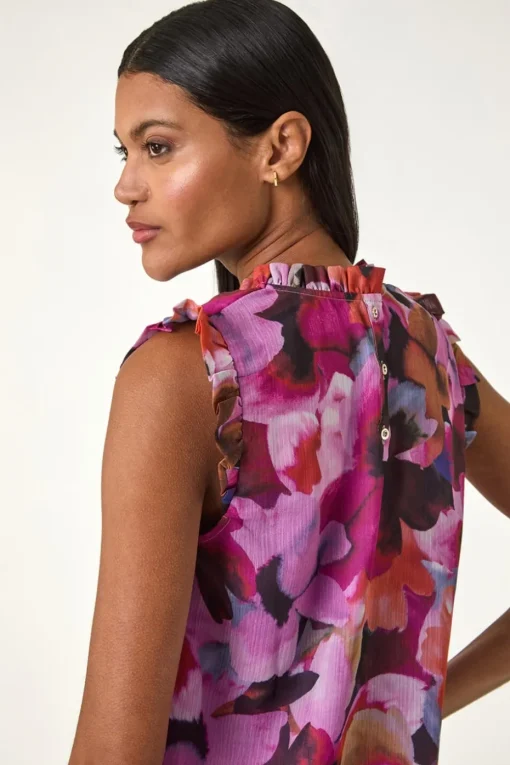 Roman Pink Floral Print Sleeveless Top