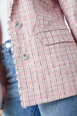 Roman Pink Frayed Edge Boucle Check Jacket