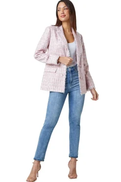 Roman Pink Frayed Edge Boucle Check Jacket
