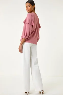 Roman Pink Frill Front Woven Top