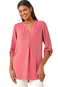 Roman Pink Longline Bow Button Tunic Top