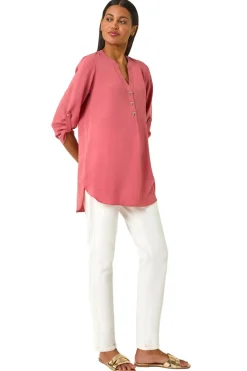 Roman Pink Longline Bow Button Tunic Top