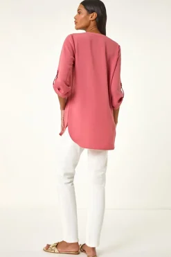 Roman Pink Longline Bow Button Tunic Top