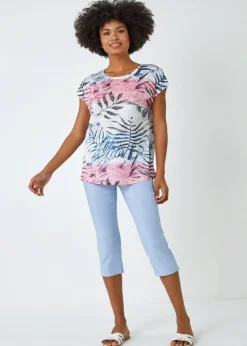 Roman Pink Palm Print Burnout T-Shirt