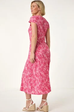 Roman Pink Petite Abstract Print Crinkle Midi Dress
