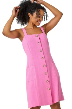 Roman Pink Petite Button Front Pocket Dress