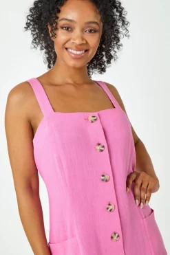 Roman Pink Petite Button Front Pocket Dress