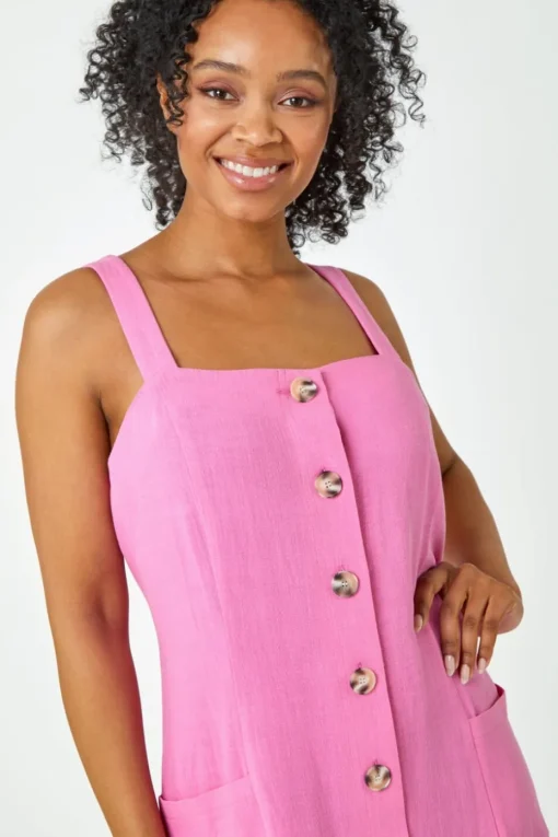 Roman Pink Petite Button Front Pocket Dress