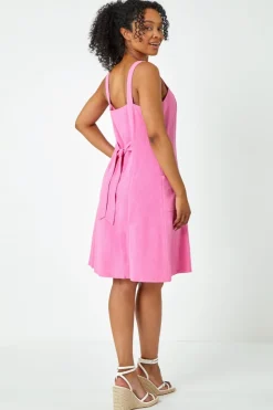 Roman Pink Petite Button Front Pocket Dress