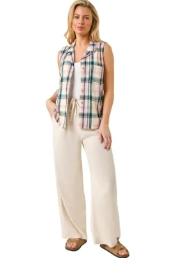 Roman Pink Petite Check Print Button Blouse