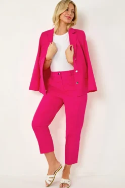 Roman Pink Petite Cotton Ankle Grazer Tapered Trousers