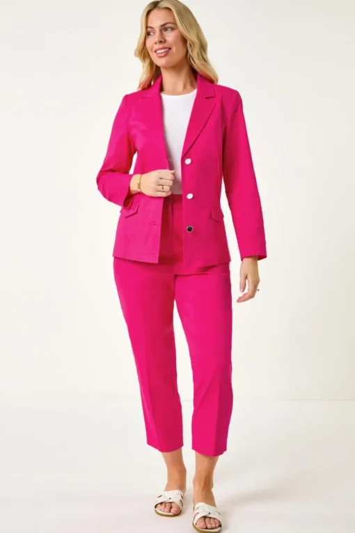 Roman Pink Petite Cotton Ankle Grazer Tapered Trousers