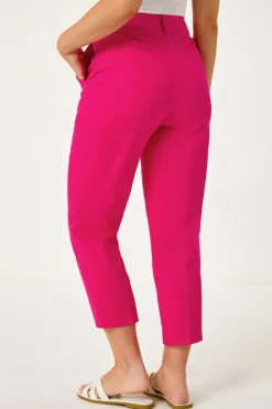 Roman Pink Petite Cotton Ankle Grazer Tapered Trousers
