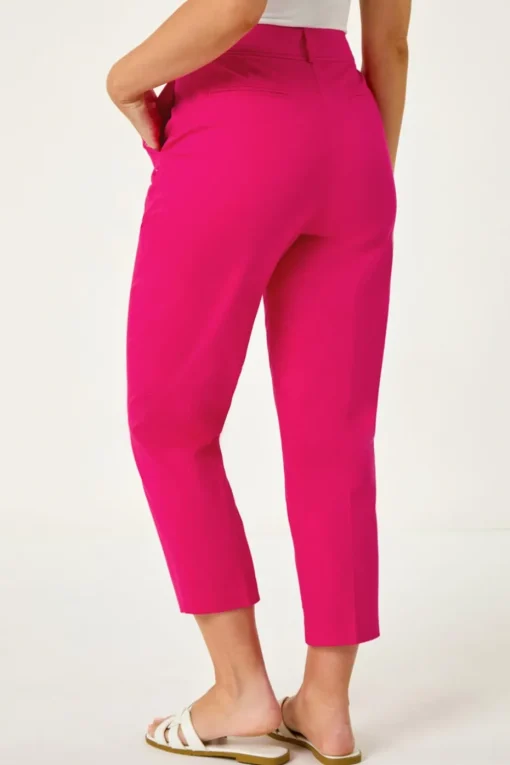Roman Pink Petite Cotton Ankle Grazer Tapered Trousers