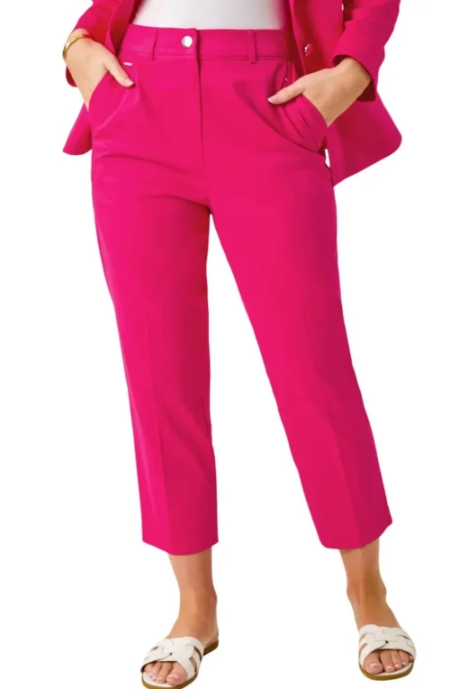 Roman Pink Petite Cotton Ankle Grazer Tapered Trousers