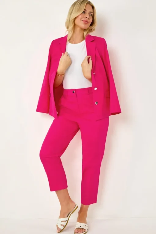 Roman Pink Petite Cotton Ankle Grazer Tapered Trousers
