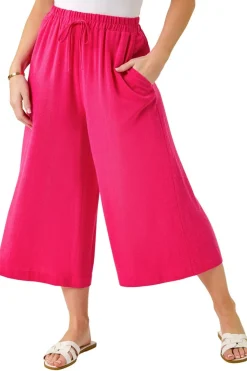 Roman Pink Petite Elasticated Waist Linen Mix Culotte