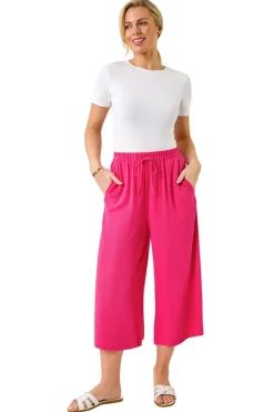 Roman Pink Petite Elasticated Waist Linen Mix Culotte
