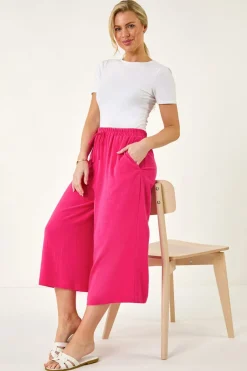 Roman Pink Petite Elasticated Waist Linen Mix Culotte