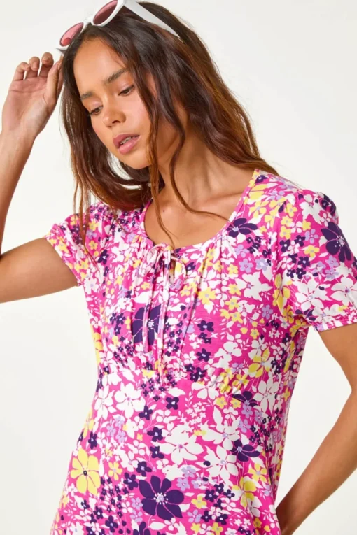 Roman Pink Petite Floral Print Stretch Dress