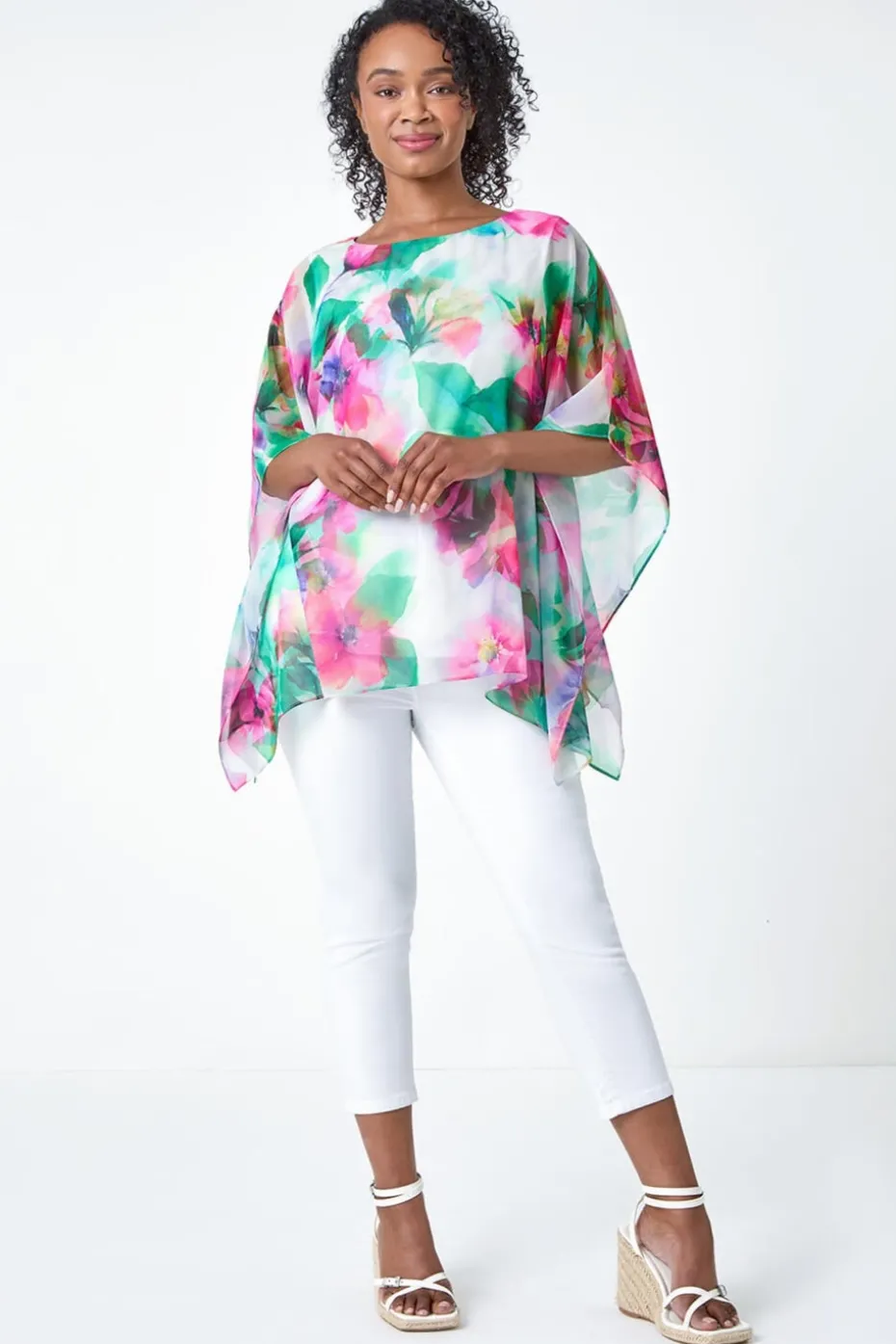 Roman Pink Petite Floral Print Overlay Top