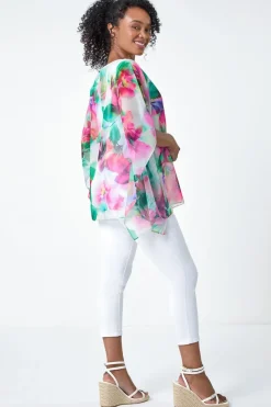 Roman Pink Petite Floral Print Overlay Top