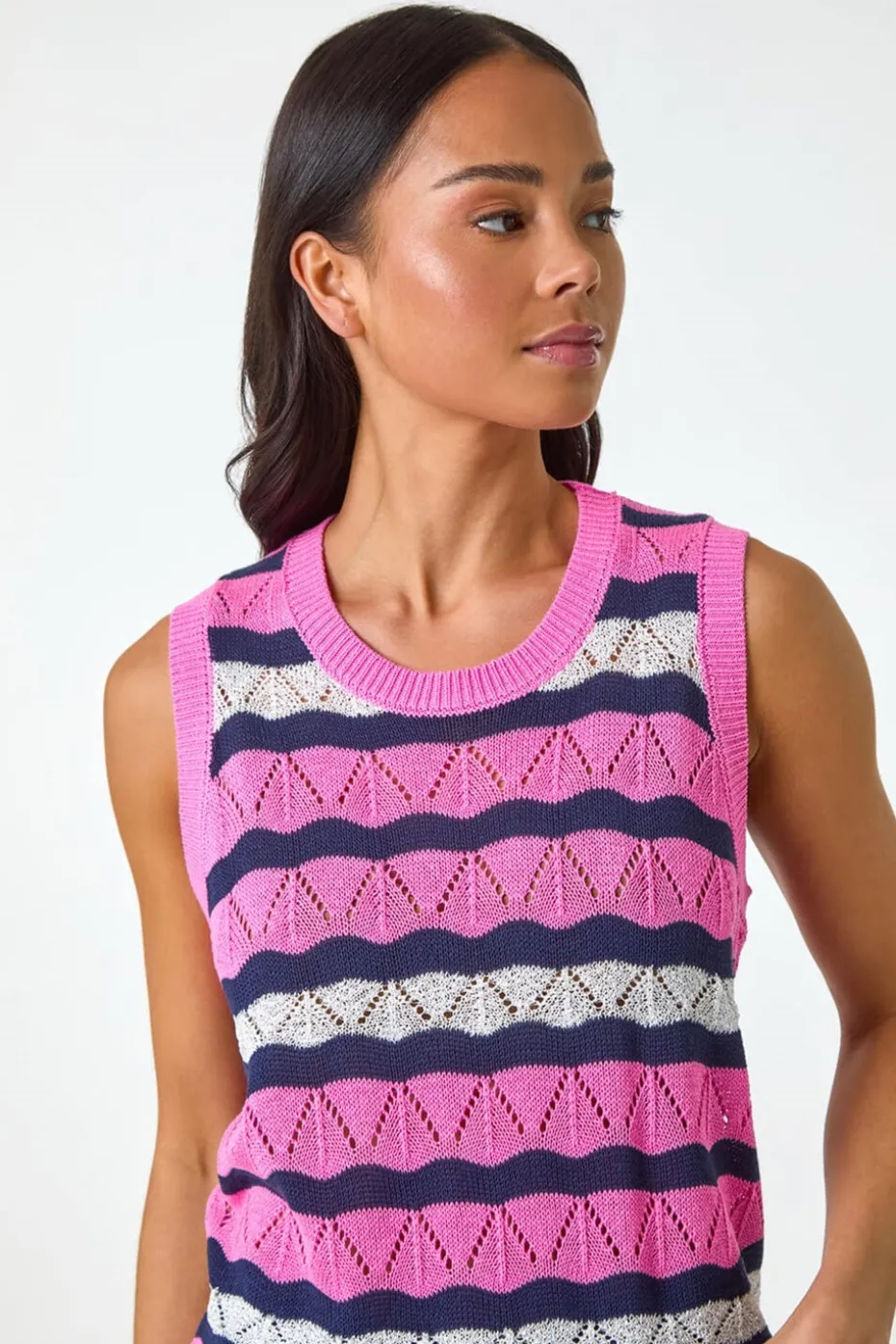 Roman Pink Petite Stripe Knitted Vest