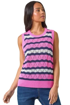 Roman Pink Petite Stripe Knitted Vest