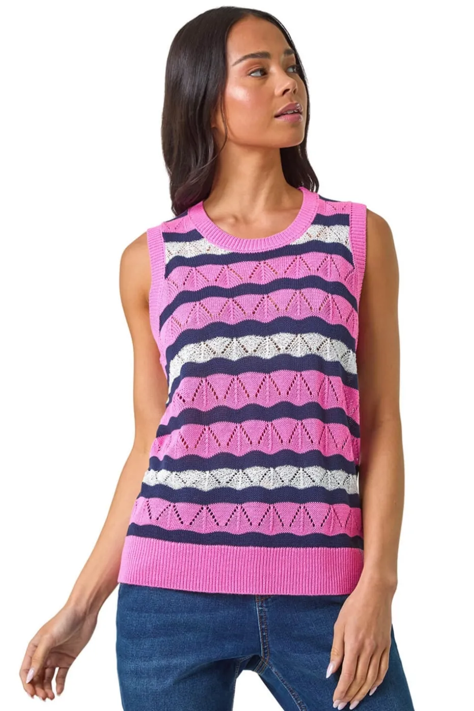 Roman Pink Petite Stripe Knitted Vest