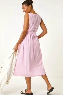 Roman Pink Pinstripe Belted Midi Dress