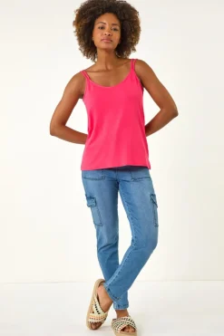 Roman Pink Plain Double Strap Stretch Vest Top
