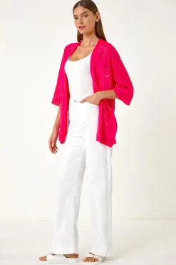 Roman Pink Pointelle Heart Knit Cardigan