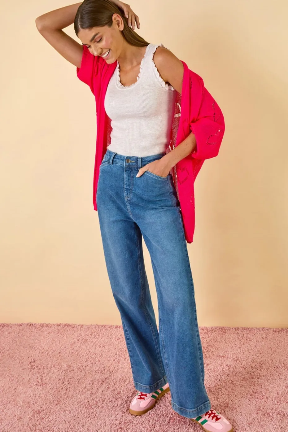 Roman Pink Pointelle Heart Knit Cardigan