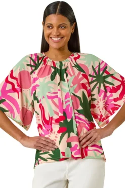 Roman Pink Printed Raglan Sleeve Stretch Top