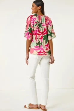 Roman Pink Printed Raglan Sleeve Stretch Top