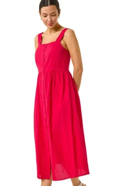 Roman Pink Seersucker Button Midi Sundress