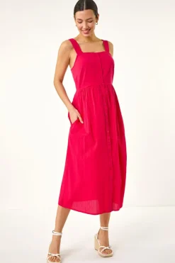 Roman Pink Seersucker Button Midi Sundress