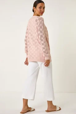 Roman Pink Shimmer Texture Slouch Stitch Cardigan