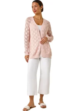 Roman Pink Shimmer Texture Slouch Stitch Cardigan