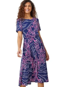 Roman Pink Textured Animal Print Stretch Dress