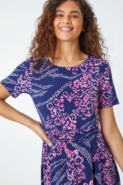 Roman Pink Textured Animal Print Stretch Dress