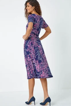 Roman Pink Textured Animal Print Stretch Dress