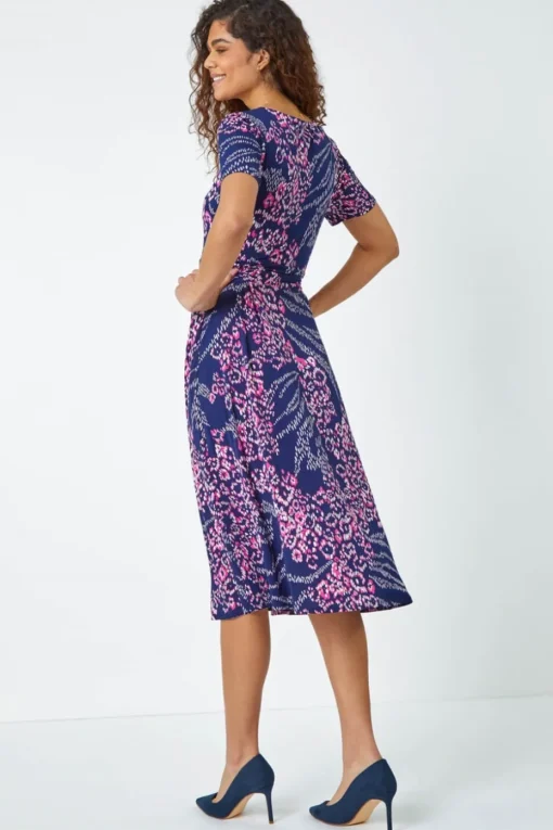 Roman Pink Textured Animal Print Stretch Dress