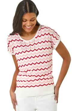 Roman Pink Textured Chevron Contrast Top