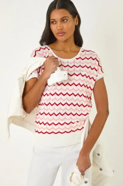 Roman Pink Textured Chevron Contrast Top