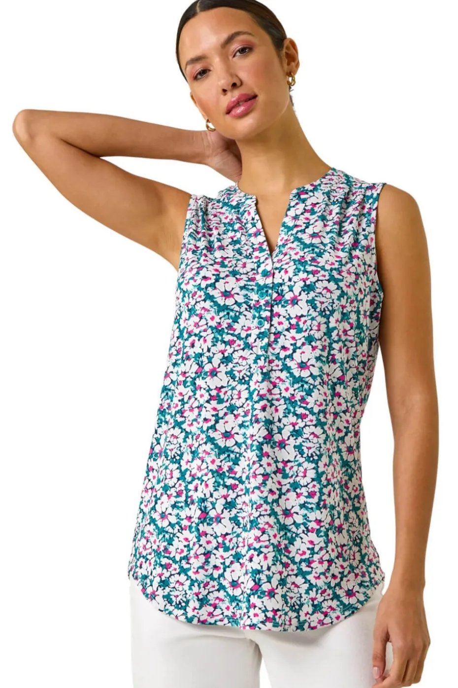 Roman Pink Textured Floral Print Vest Top